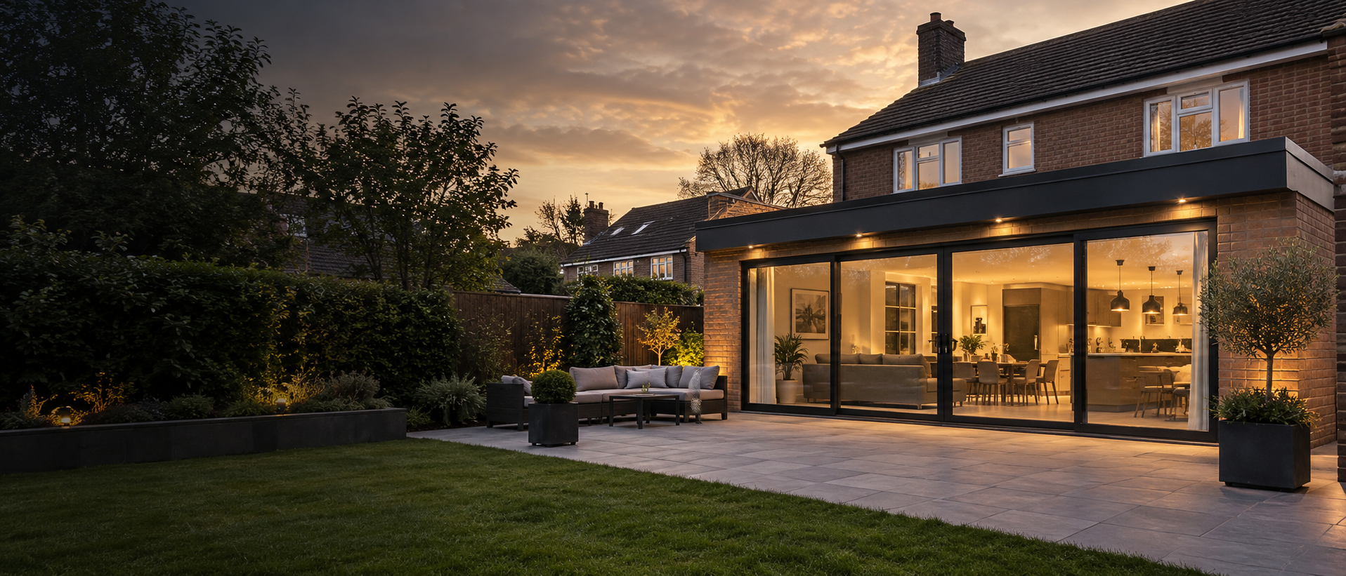 Completed home extension with garden patio